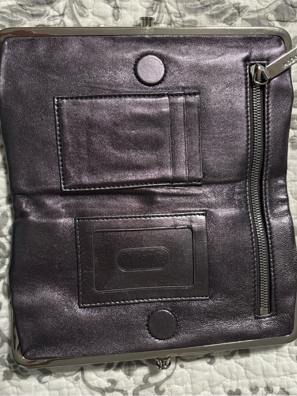 HOBO Lauren Metallic Plum Leather Wallet Clutch